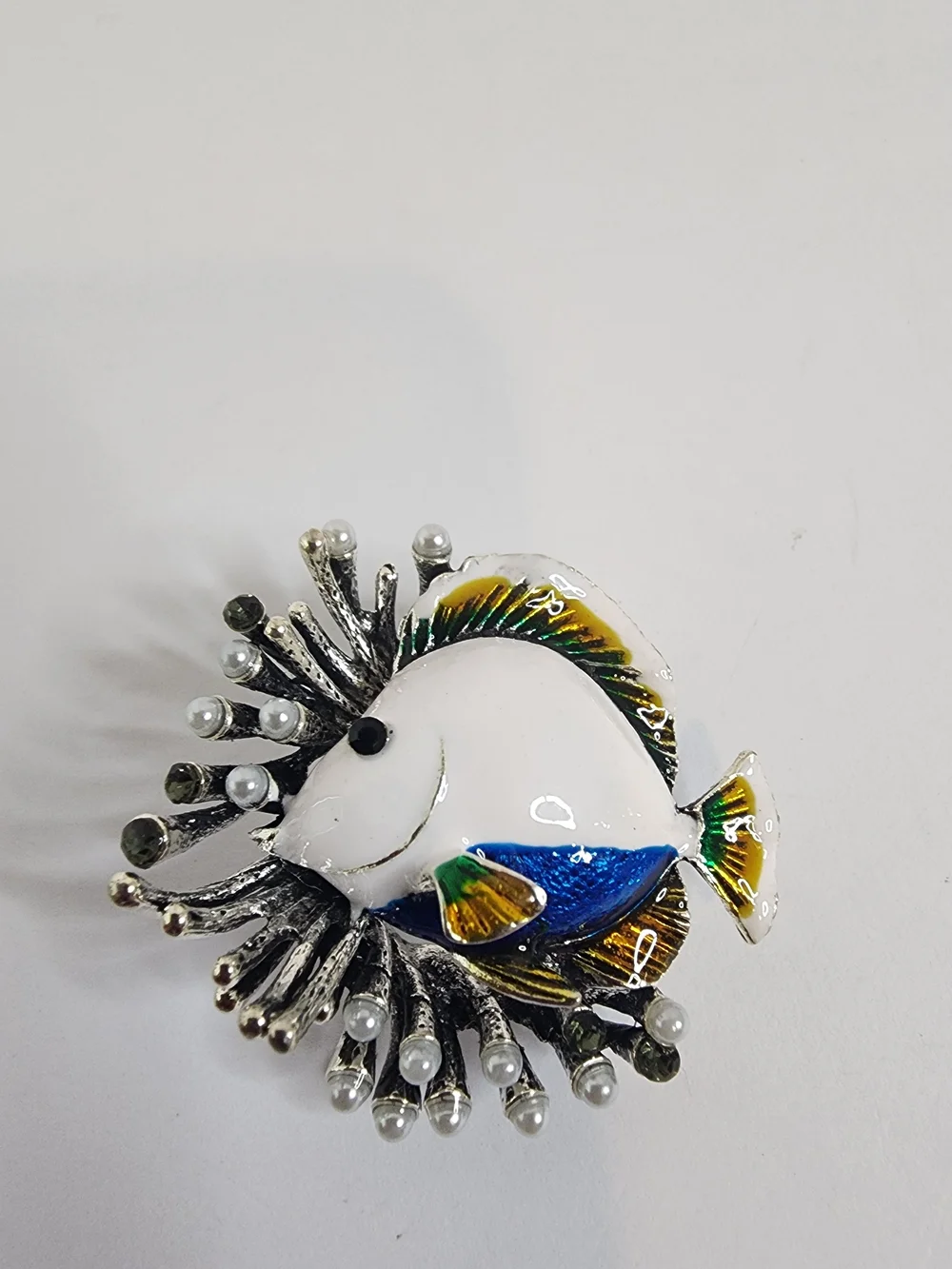 Saltwater Fish Costume Brooch.  Silver tone.  NWOT.  1.5
